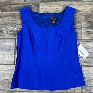 Vintage M.X.I. 100% Silk Blouse Size 8 Royal Blue Sleeveless NWT 90s Evening Top